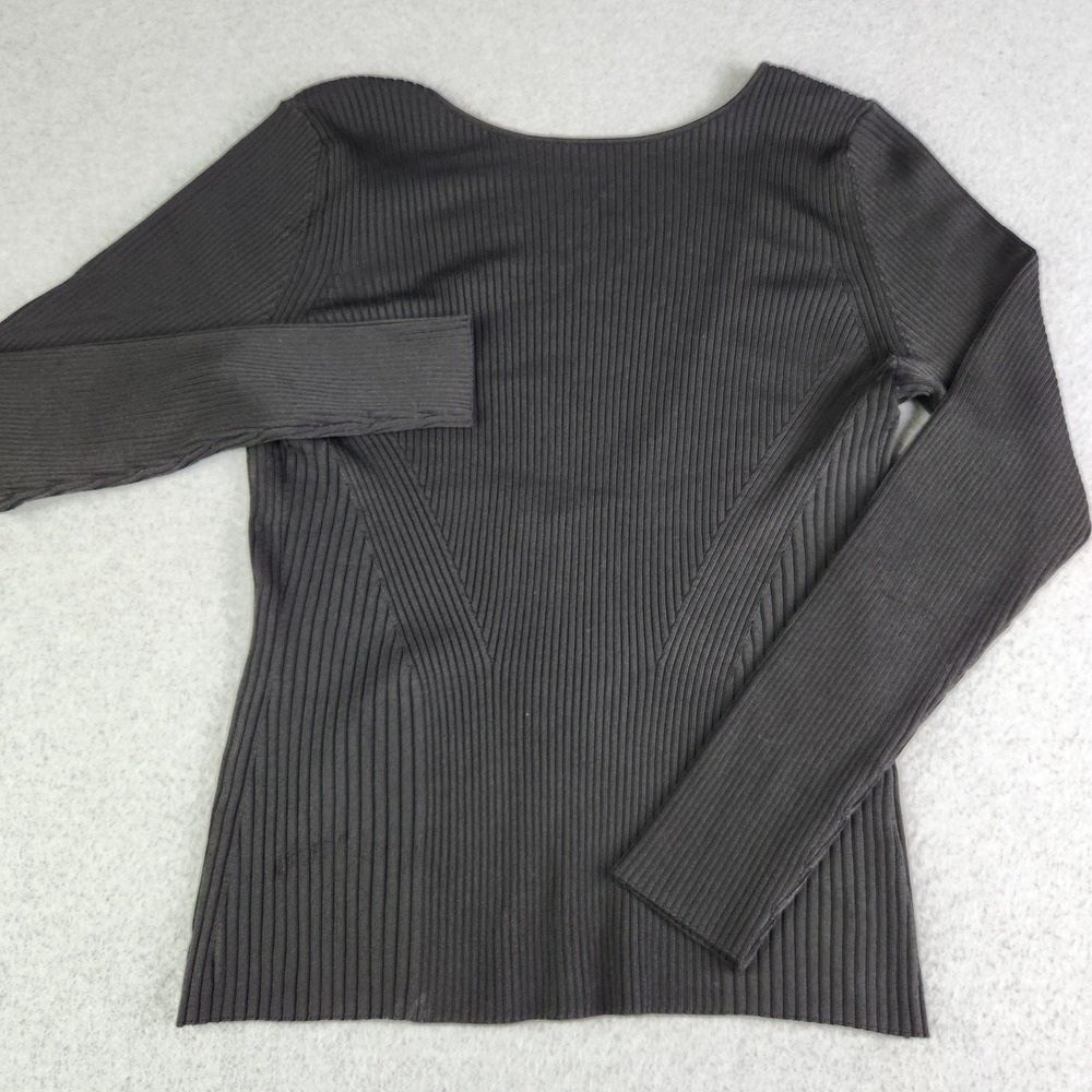 Banana Republic Top Womens XL Black Ribbed Knit Stretch‎ Long Sleeve Deep V Neck